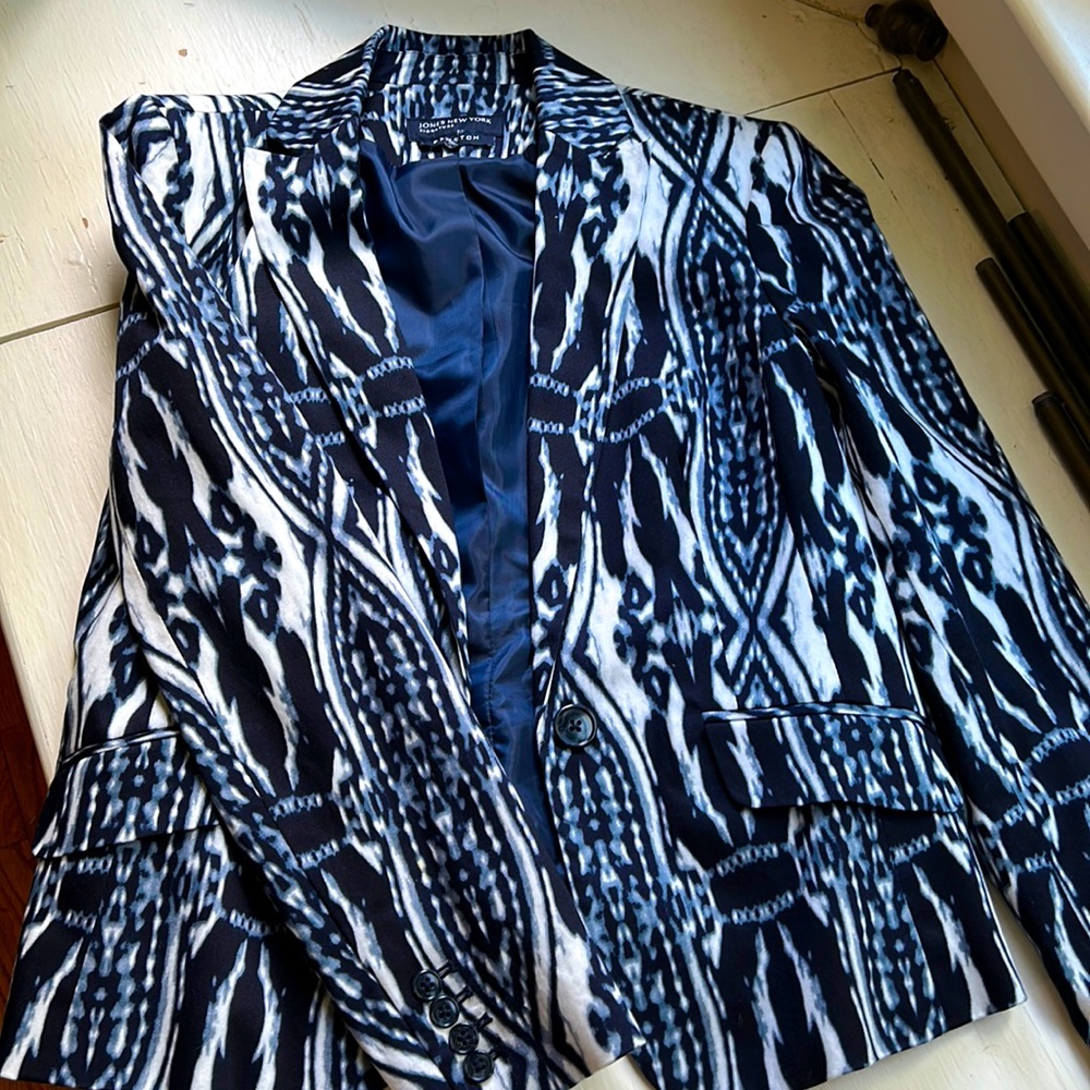 Jones New York Signature Stretch classic Suit Jacket - Nautical Navy &White Sz2